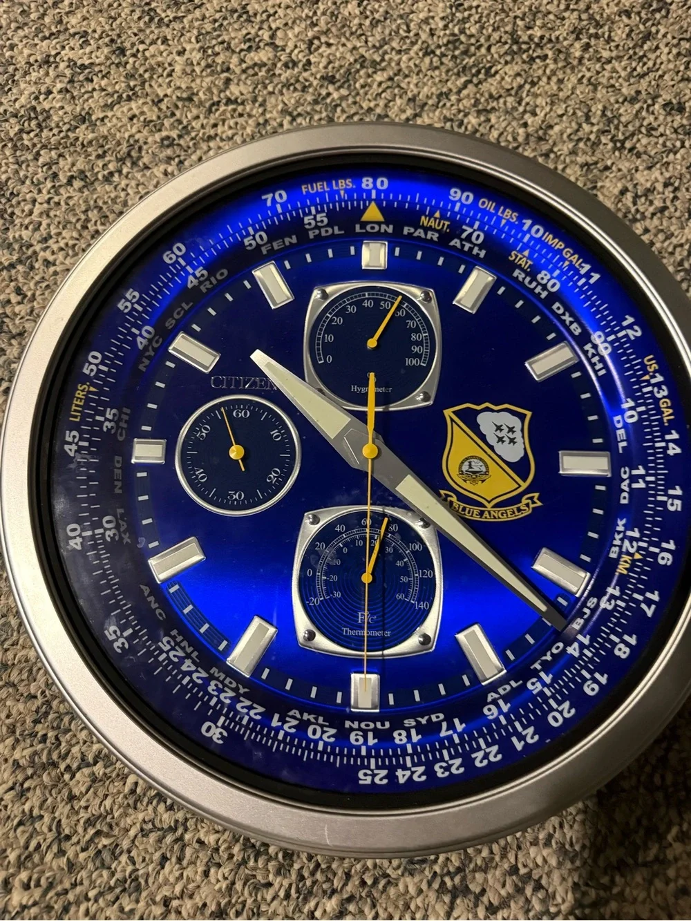 Citizen Gallery Blue Angels Wall Clock Silver Tone 13 1/2